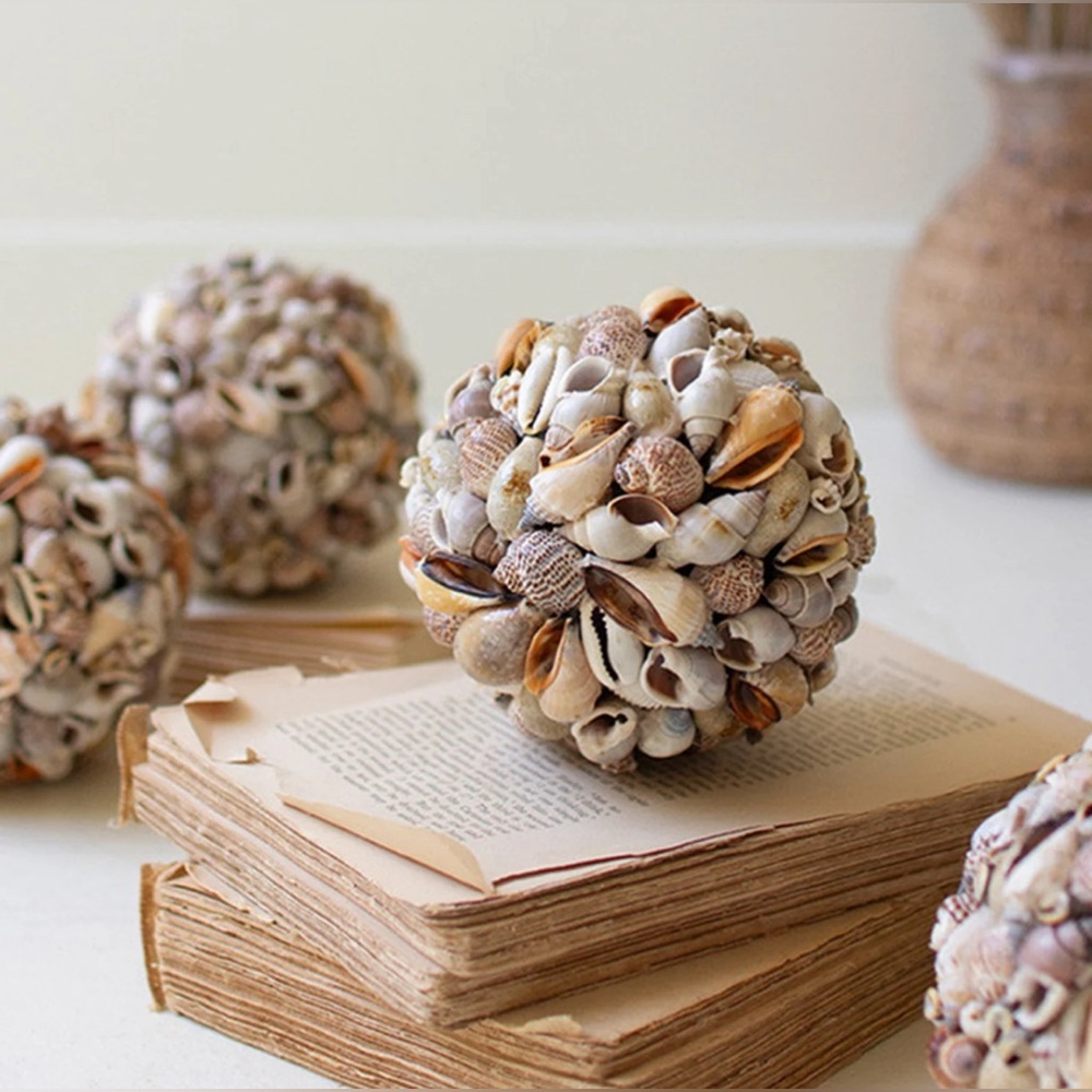 Vintage Coastal Shell Spheres  Balls Beach House Nautical Theme Boho Ocean